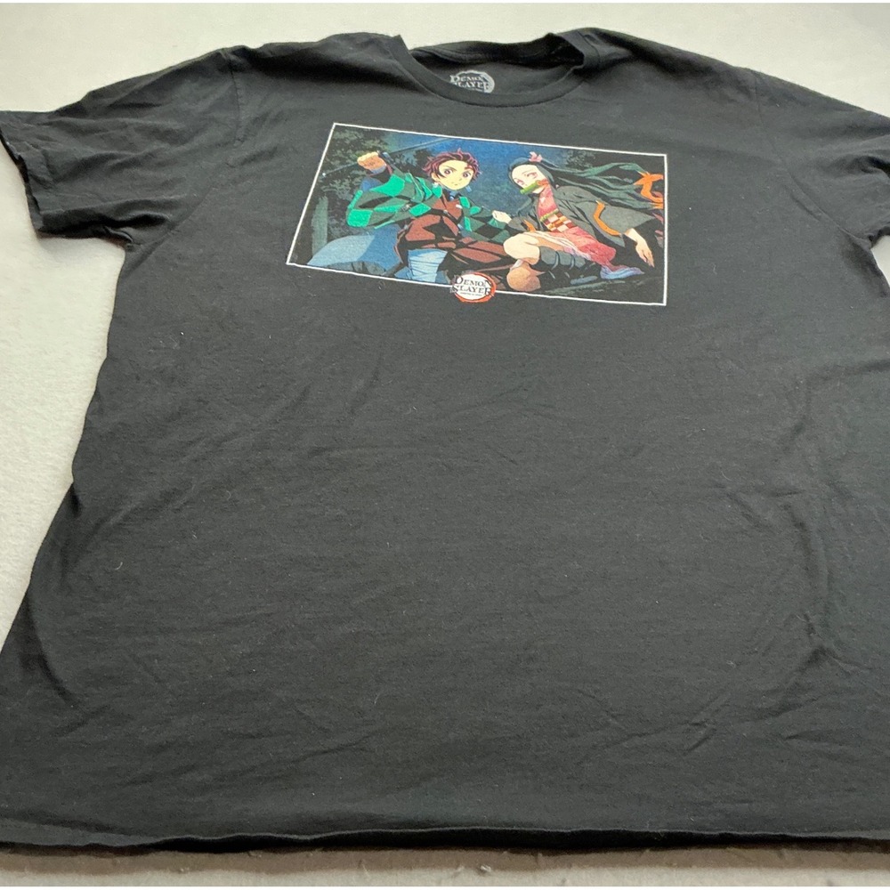 Demon Slayer Graphic T-Shirt Tanjiro‎ Nezuko Kamado Black Anime Tee Size XL